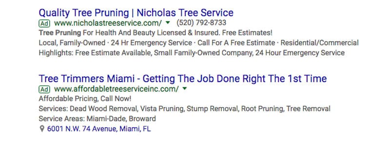 local seo returns ads at the top of the page